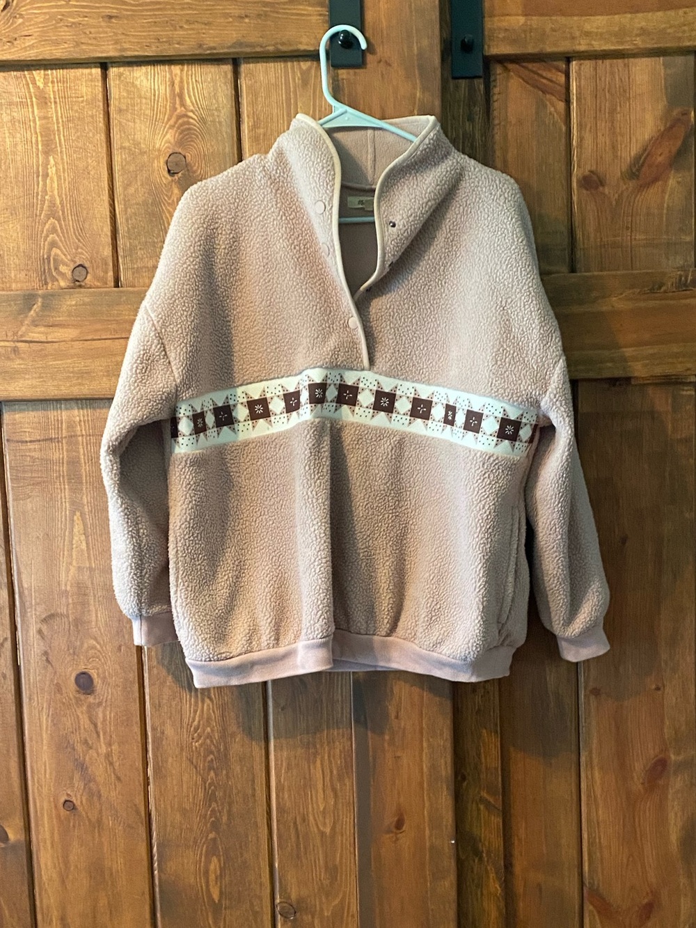 Madewell Mauve Sherpa Pullover Quilted Patterned Detail